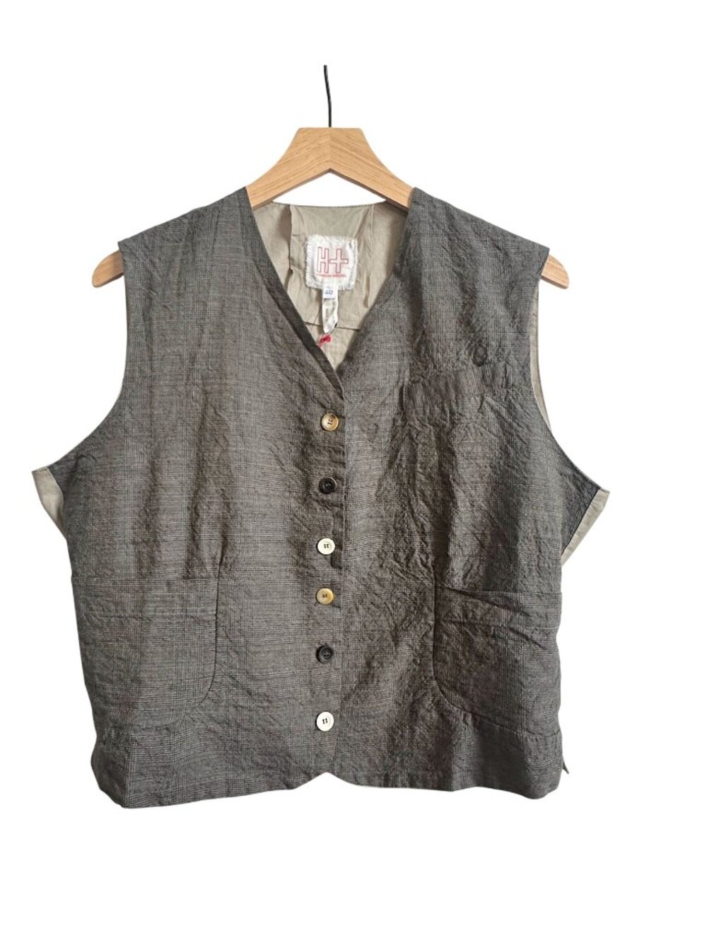 H+ Hannoh Wessel Gerardine Gilet Vest EU 40 Wool Linen Plaid NWT Italy